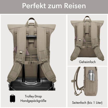 LARKSON No 4 Rolltop Rucksack mit Laptopfach, grau, 16 bis 20 Liter