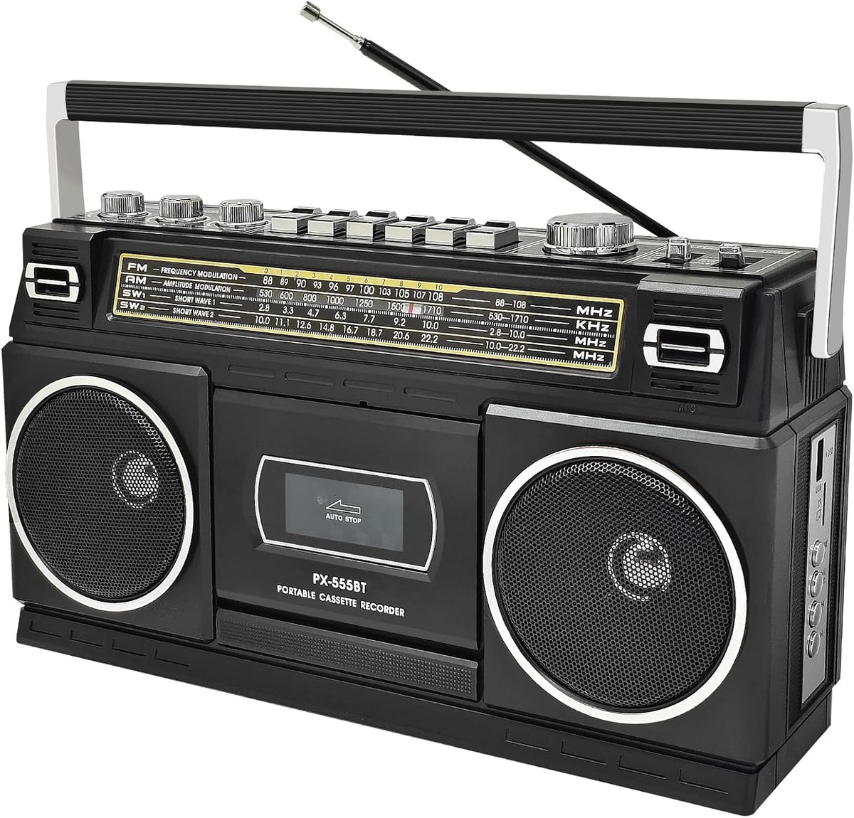CTDZLED BT-555 Kassettenspieler mit Bluetooth, Radio und USB sowie Tragegriff