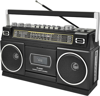 CTDZLED BT-555 Kassettenspieler mit Bluetooth, Radio und USB sowie Tragegriff