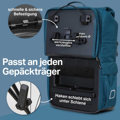 otinga® Flip V3 Fahrradtasche Rucksack 34L – für Gepäckträger