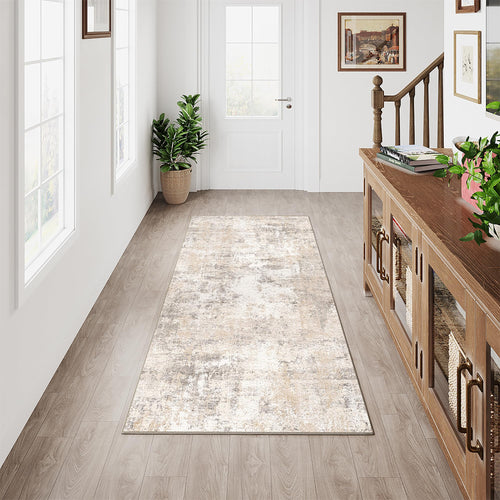 HUGEAR Waschbarer Teppich 150 x 210 cm Beige Grau rutschfest Kurzflor mit abstraktem Muster
