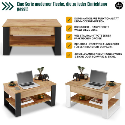 defiPad Couchtisch Höhenverstellbar mit Stauraum – Schwarz/Eiche
