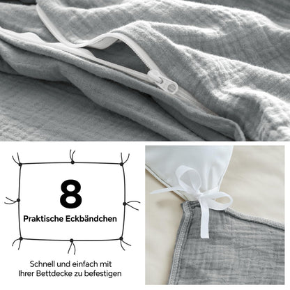 BEDELITE Musselin Bettwäsche 135x200 cm Baumwolle, 2-teilig, Grau