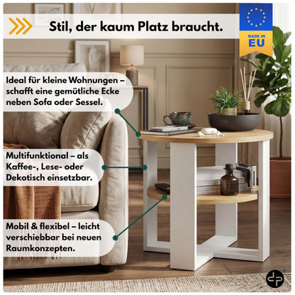 defiPad Couchtisch rund Eiche Ø 53 cm mit Ablage, 2 Ebenen