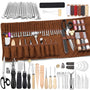 Wamkon Leder Näh- und Schnitzwerkzeug-Set inkl. Tasche. Metall-/Holz-Werkzeuge in brauner Ledertasche für Ledernäh- und Schnitzarbeiten.