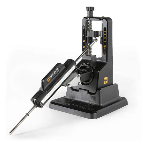 WORK SHARP Precision Adjust Profi Messerschärfer – Festwinkel. Schwarz, kompakt, mit Klemmung und Schleifstein. Schärft Messerklingen präzise im festen Winkel.