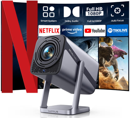 Mini Beamer 4K Smart Heimkino Projektor. Kompakter, quaderförmiger Projektor. Projektiert 4K-Inhalte mit Auto Fokus und Kurzdistanz für Heimkino.