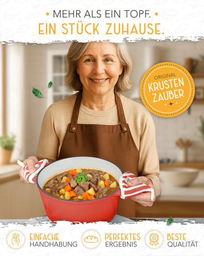 KRUSTENZAUBER Dutch Oven Gusseisen Schmortopf mit Deckel 26 cm