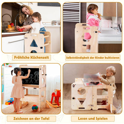 Woodure Lernturm 3-in-1 klappbar mit Tafel als Tritthocker