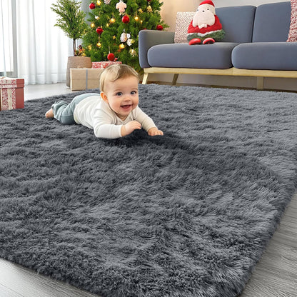 Homaxy Hochflor Teppich waschbar rutschfest 160 x 220 cm Dunkelgrau, rechteckig, 3,5 cm hoher Flor