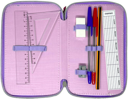 Clondo 3D Federmäppchen Stitch 3-fach, 44-teilig gefüllt, Lila