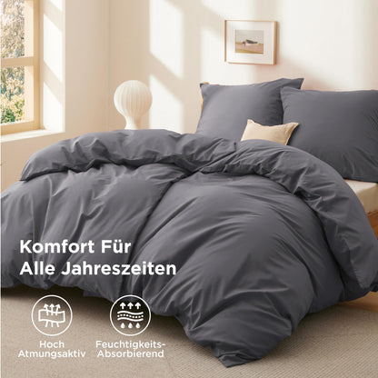 BEDSURE Bettwäsche-Set 135x200 cm Baumwolle 4-teilig Anthrazit