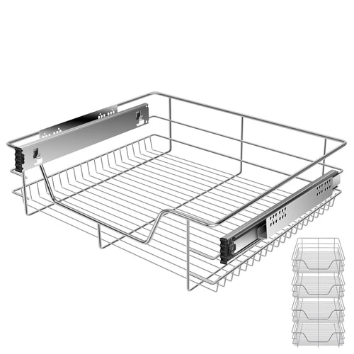 KESSER® Teleskopschublade Vollauszug – 4er Set 60 cm. 4 silbergraue Kugellagerschienen. Für 100% Schubladenauszug in Möbeln.