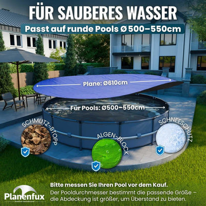 Planenfux 2-in-1 Poolabdeckung Rundplane für Pool Ø 500-550 cm