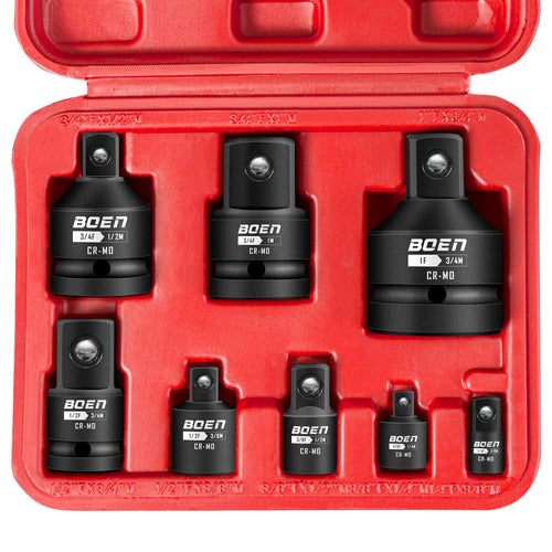 Mr.wintek Schlagadapter-Set 8-teilig, Stecknuss-Adapter 1/4" bis 1", Chrom-Molybdän-Stahl, schwarz