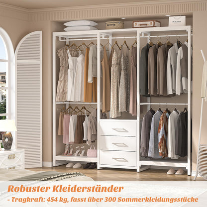 iSunirm Kleiderständer mit 3 Schubladen, L-Form Schranksystem, Weiss