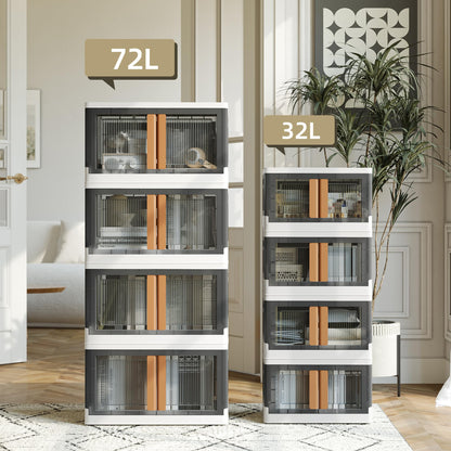 NETEL Stapelbox Set 72L, 4x – Durchsichtig, Faltbar mit Tür & Rollen