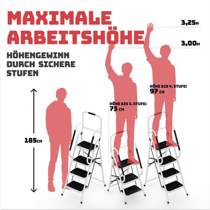 Sicherheitsleiter Klappbar mit Handlauf 4 Stufen weiss