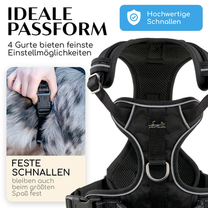 FREUDENTIER Hundegeschirr Clyde Black Edition mit Griff, Schwarz, M