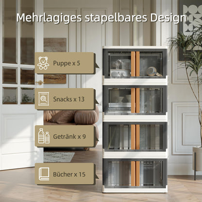 NETEL Stapelbox Set 72L, 4x – Durchsichtig, Faltbar mit Tür & Rollen