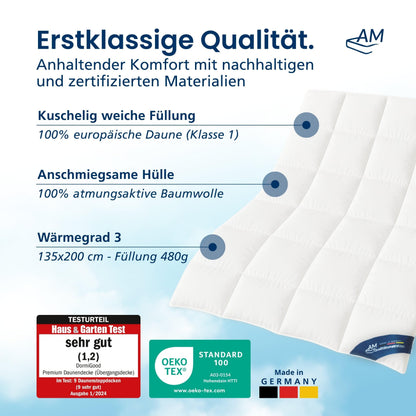 DormiGood Daunendecke Ganzjahres Federbettdecke 135x200 cm