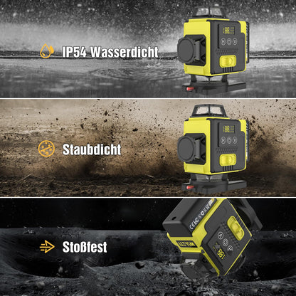 NUMNER Kreuzlinienlaser 4x360° Grün Selbstnivellierend mit Stativ