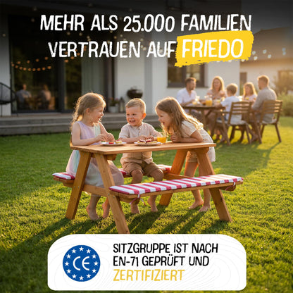 FRIEDO Kindersitzgruppe aus Holz mit Sitzkissen für Garten