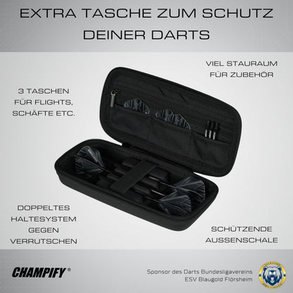 Champify Nighthawk Steeldarts Set, 90% Tungsten, 23 g, mit Tasche