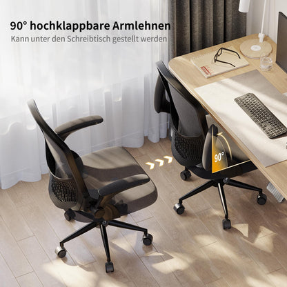 naspaluro Ergonomischer Bürostuhl - Mesh Schwarz, Armlehnen klappbar