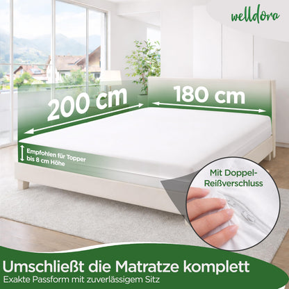 Welldora Milbenbezug Topper 180x200 cm, Encasing mit Reissverschluss