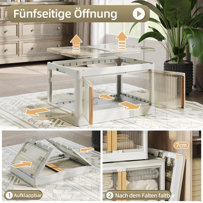 NETEL Faltbare Aufbewahrungsbox 72L – 4er Set Transparent mit Tür