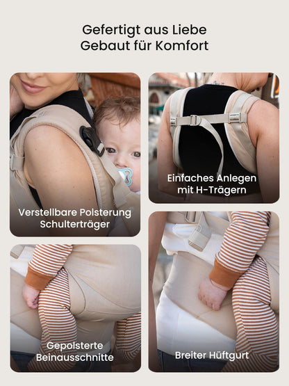 Grownsy Babytrage mit Kopfstütze, ergonomisch, 3-20 kg, Khaki