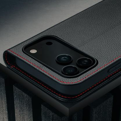 TORRO Echtleder-Klapphülle für iPhone 17 Pro, Standfunktion, Schwarz