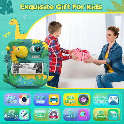 CAMCLID Kinderkamera ET-7 Sofortbildkamera Dinosaurier mit 32 GB Karte