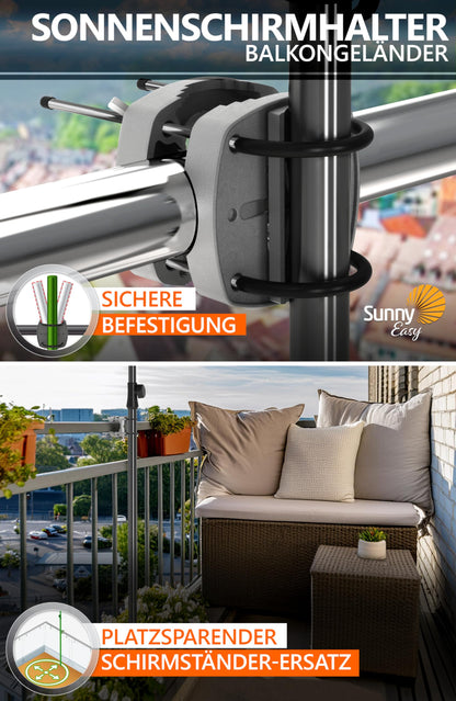 4smile SunnyShade Balkon-Sonnenschirm Set, anthrazit, UPF 50+