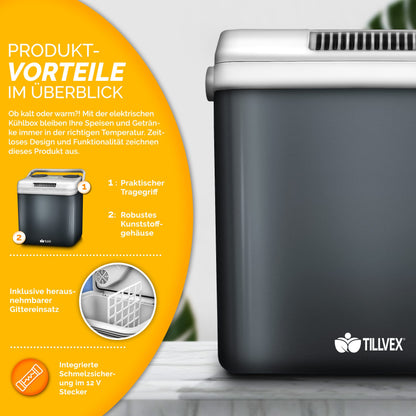 tillvex Kühlbox elektrisch 32L Mini-Kühlschrank 12V/230V - Grau