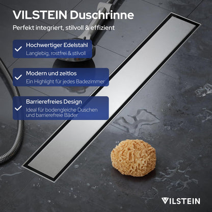 VILSTEIN Duschrinne Edelstahl 70 cm Extra Flach mit Siphon