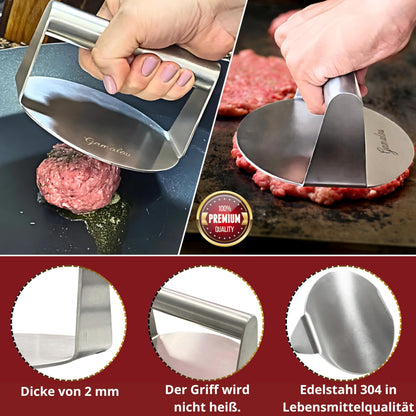Gamalou Smash Burgerpresse Set aus Edelstahl mit Spachtel und Glocken