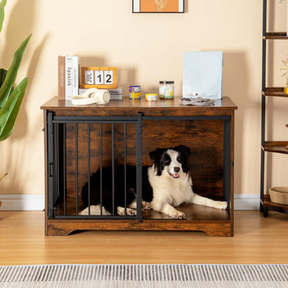 Hzuaneri Hundebox Holz 100cm - Vintagebraun mit Schiebetüren