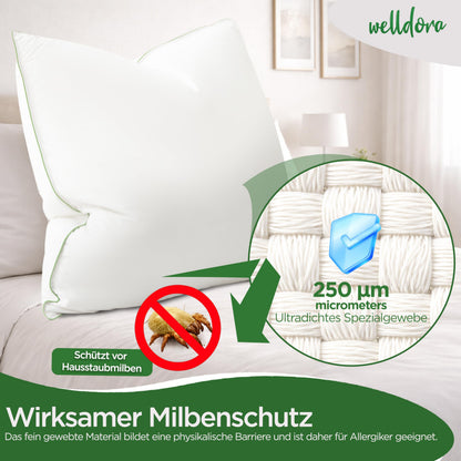 Welldora Kopfkissen 80x80 cm, 3-Kammer-Daunenkissen, mittelfest
