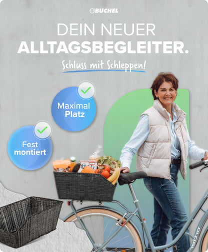 Büchel Fahrradkorb hinten aus Polyrattan mit Befestigungsmaterial