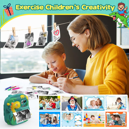CAMCLID Kinderkamera ET-7 Sofortbildkamera Dinosaurier mit 32 GB Karte