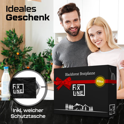 FIXLINE® Black Forest Bratpfanne 28cm - kratzfeste Antihaftbeschichtung ohne PFAS- hoher Rand 6,5cm - alle Herdarten inkl. Induktion - Backofen geeignet bis 230°C - Perfekte Geschenkidee