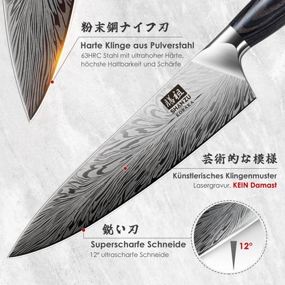 SHAN ZU Japanisches Kochmesserset 3-tlg Pulverstahl