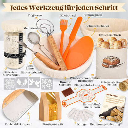 INNOCHEER Gärkörbchen Set, Sauerteig Starter Set mit Brotbackzubehör