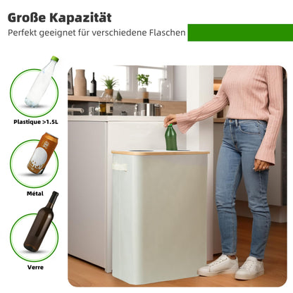 SYLANDO Pfandflaschen-Sammelbehälter 140 L mit Deckel, 2 Fächer, Beige
