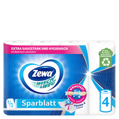 Zewa Wisch & Weg Sparblatt Küchenrolle mit Power-X-Struktur, 4 Rollen