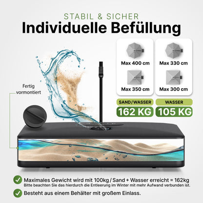 Gartenzeit Sonnenschirmständer befüllbar rollbar bis 162 kg schwarz