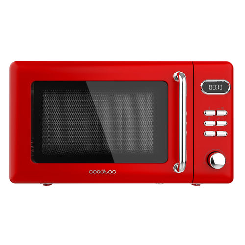 Cecotec Proclean 5110 Digitale Mikrowelle mit Grill - Rot. Rotes Gerät zum Erwärmen, Garen und Grillen von Speisen.