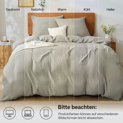 BEDELITE Musselin Bettwäsche 135x200 cm, Baumwolle, 4-teilig, Taupe